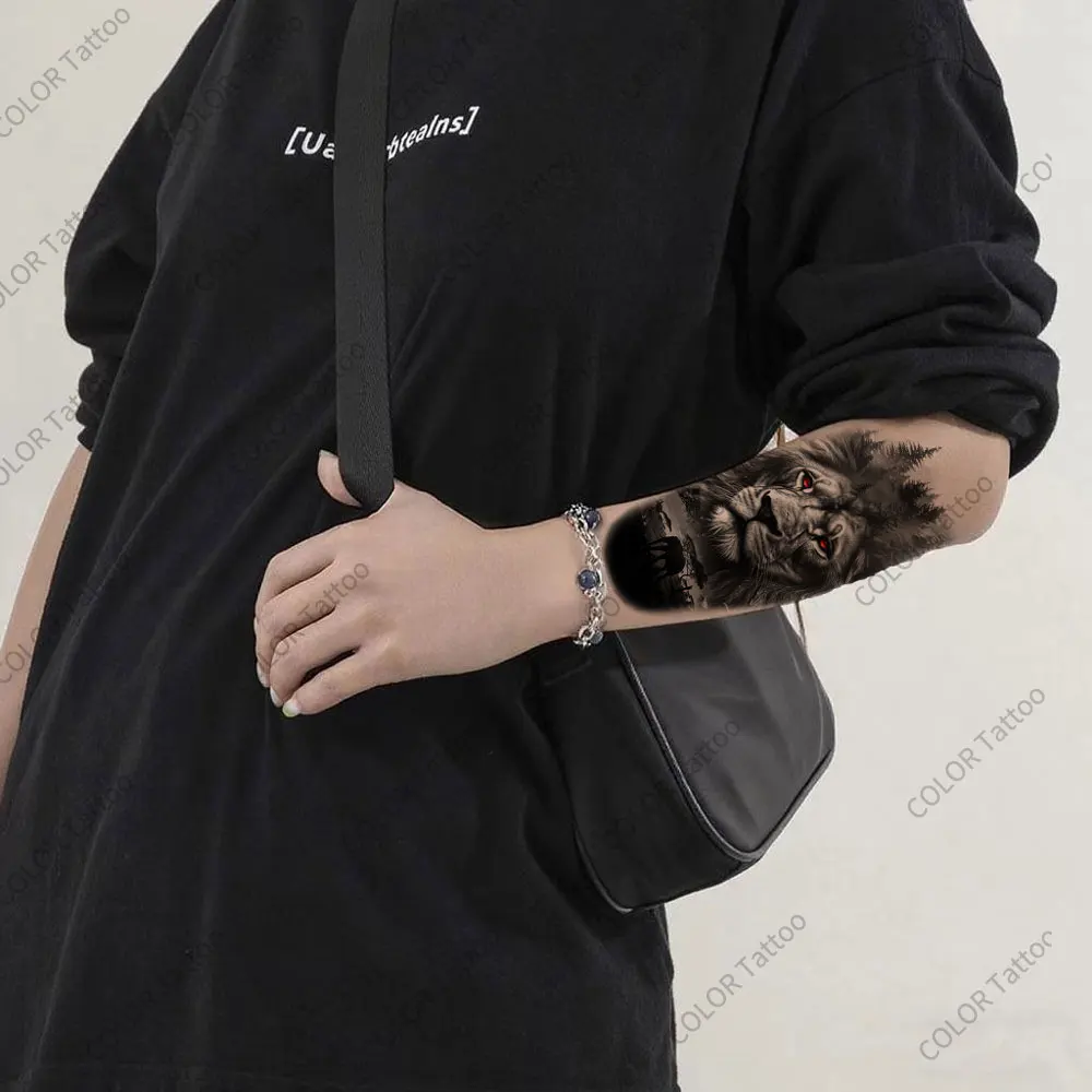 Black Animal Male Temporary Tattoo Female Waterproof Lion Tiger Wolf Fake Tattoo for Arm Decoration