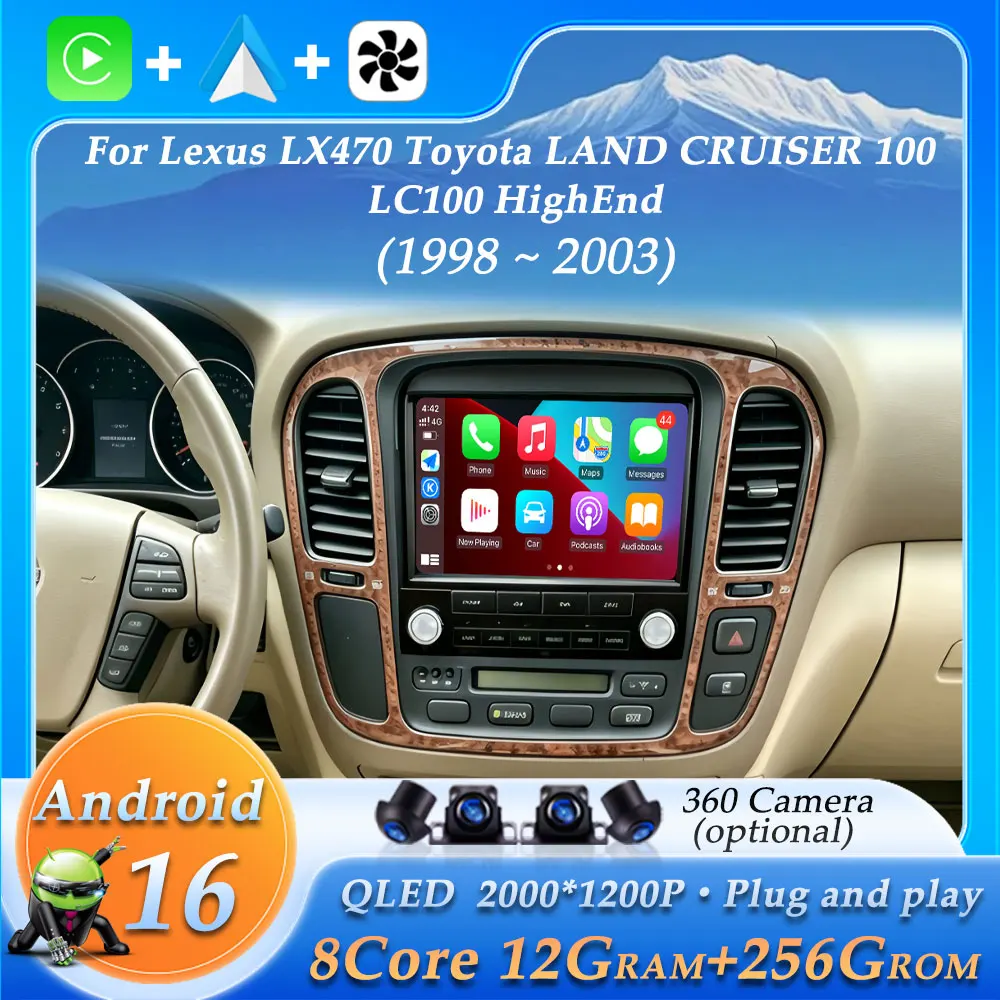 Car Radio for Lexus LX470 Toyota LAND CRUISER 100 LC100 HighEnd 1998 - 2003 Wireless CarPlay Multimedia GPS Navi Stereo Player