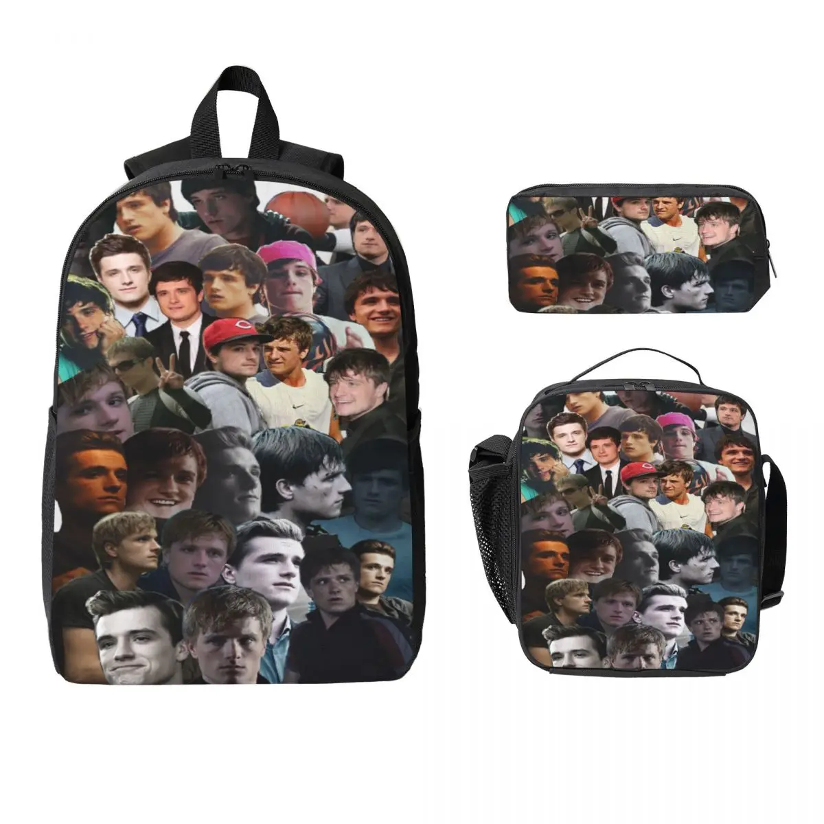 3Pcs Josh Hutcherson Prints Backpack Set for Kids Pen Bags Bookbag Sets with Lunch Box For School Students Knapsack