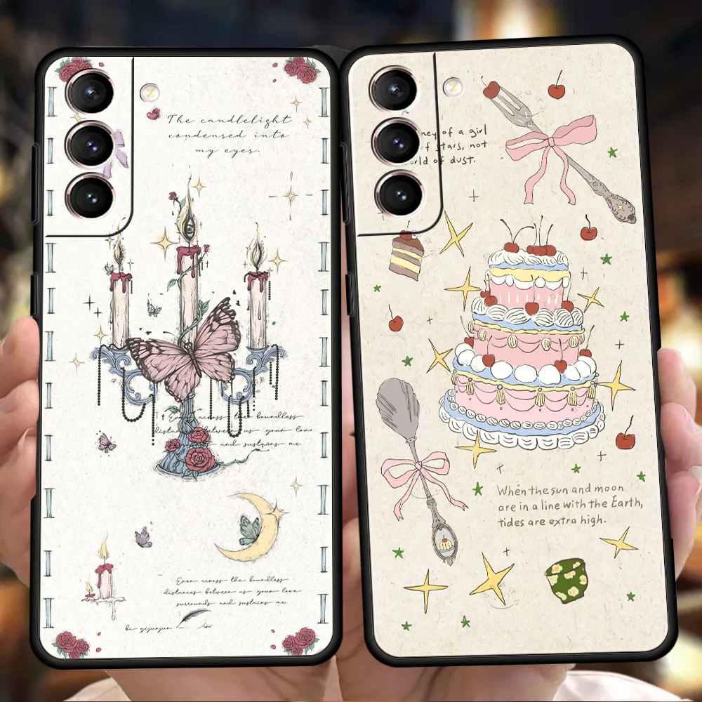 Phone Case for Samsung Galaxy S26 S25 S24 S23 S22 S20 S21 FE Ultra S25Edge Plus 5G Soft TPU Present Cover Cake Candles Funda Bag