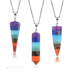 Natural Healing 7 Chakra Crystal Pendants Quartz Reiki Hexagon Prism Pendulum Stone Chain Pendant Necklace For Jewelry Gifts