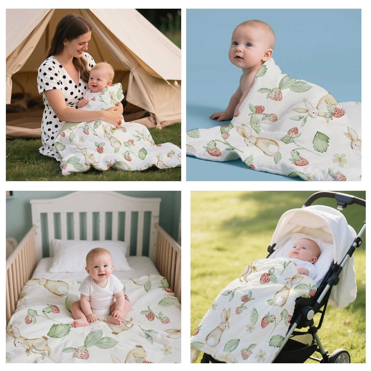 كانجوبيبي # حياتي الناعمة #   بطانية أطفال مبطنة بالقطن مزدوجة الجانب لجميع المواسم قابلة للتنفس لحديثي الولادة مقاس 110 × 150 سم