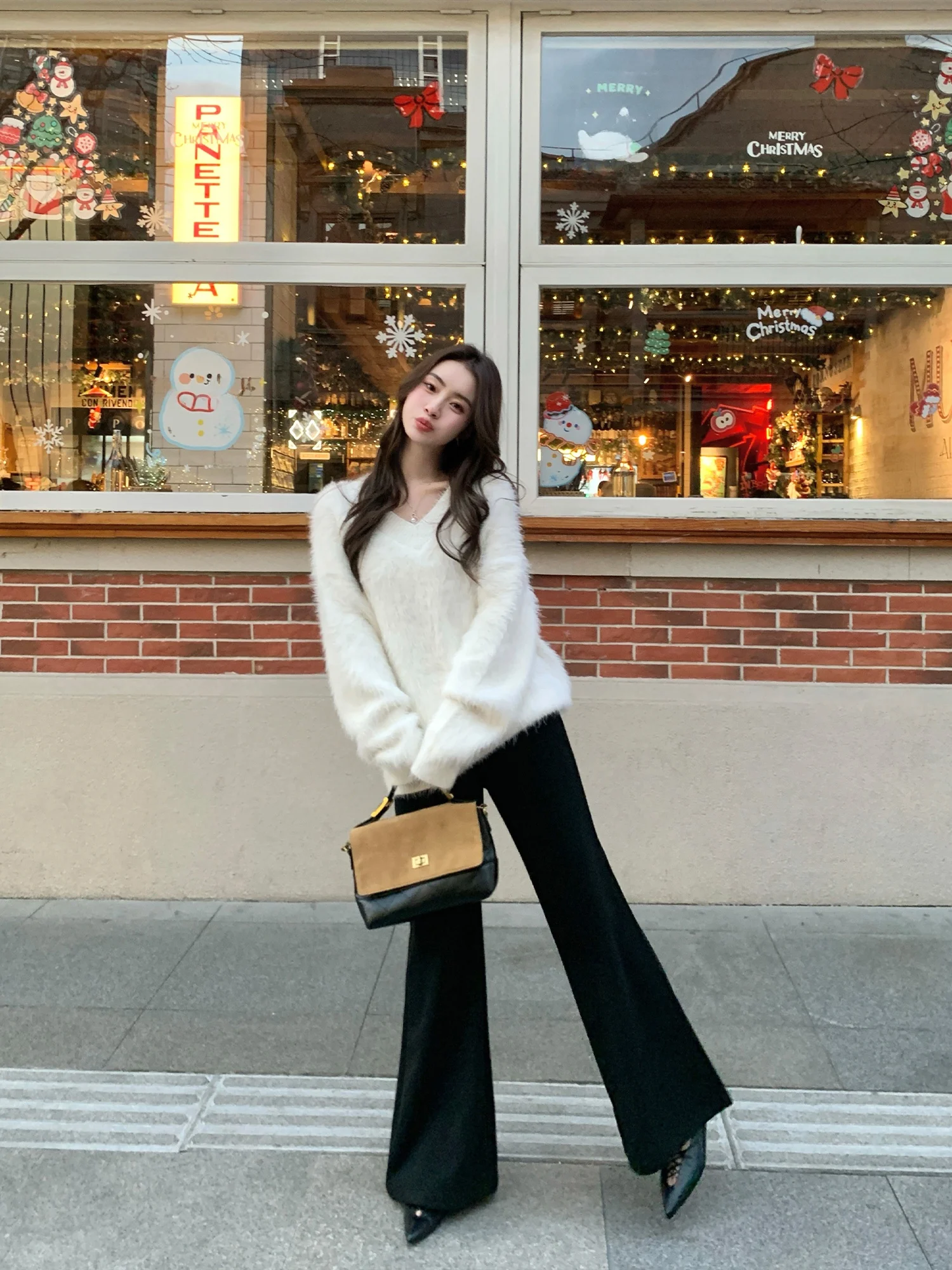 

Pusumede Ideal Wide Leg Pants Casual Coffee Color High Waist Micro Flared Straight Autumn Winter Slimming Trousers for Women