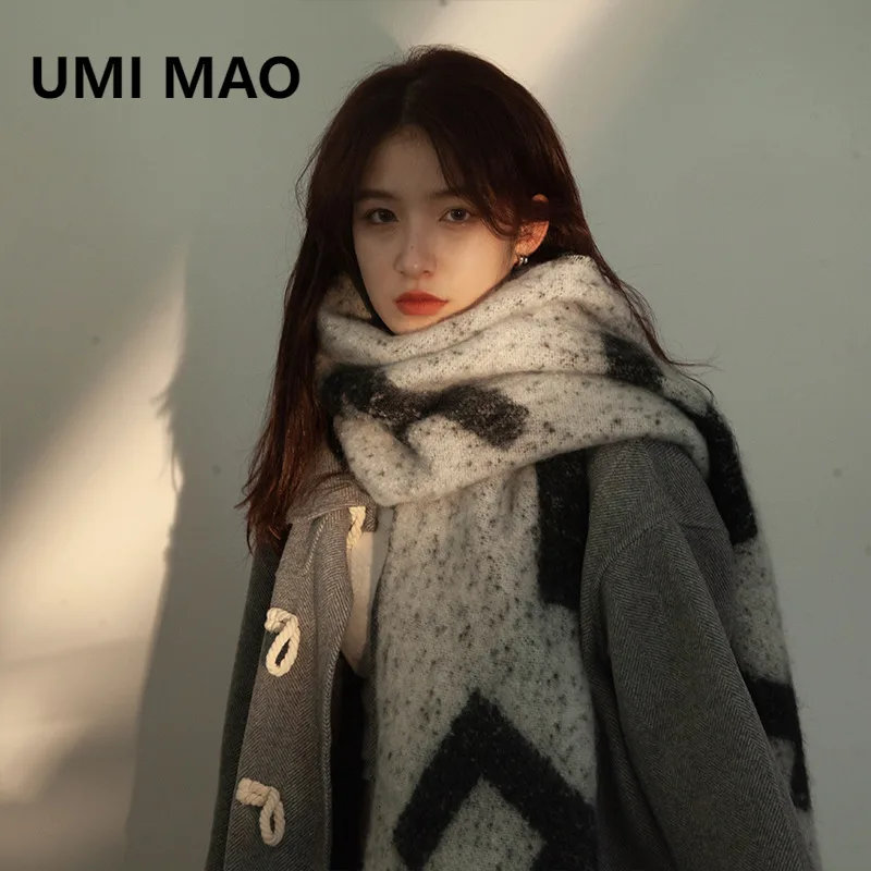 

UMI MAO женский стиль ~ японский высококачественный мохеровый большой шарф для женщин, утолщенная теплая осенне-зимняя шаль, утеплитель для шеи