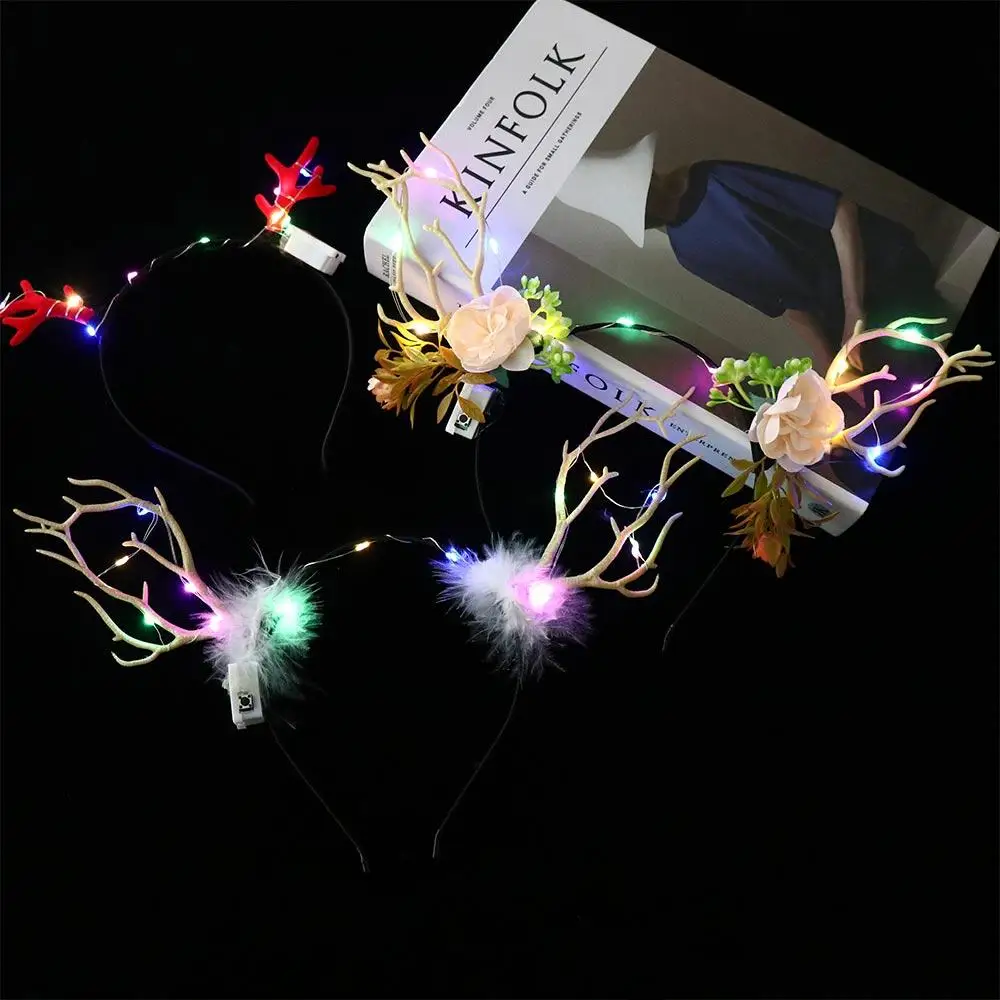 LED Lights LED Glow Headband Plastic Resin Flashing Headband Luminous Colorful Luminous Deer Horn Hair Band