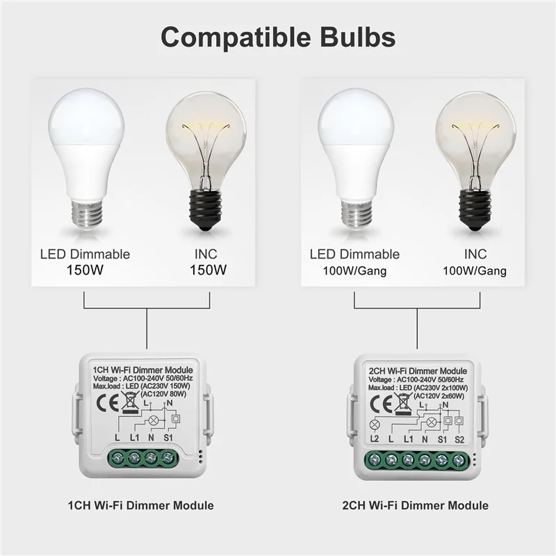 AA63 HOT Tuya Wifi สมาร์ทสวิตช์ Dimmer โมดูล 10A รองรับ 2 ทิศทาง 1 Gang สําหรับ Google Home Alexa Smart Life App D