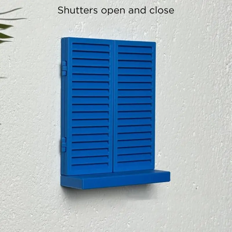 Shutter Photo Frame Shelf Blue Plastic Window Picture Display for Entryway Wall Accent, Travel Photo Display with D2RC