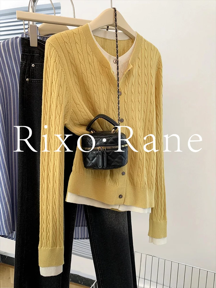 

Rixo Rane French Sle Knitted Long Sve round Ne Open Cardigan Women's Outerwear Breath-taking Beau Fake Two-Piece Set