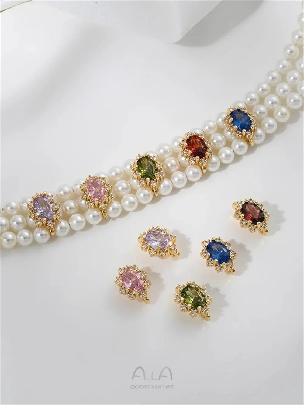 Circonio de color ovalado con incrustaciones de oro de 14K, doble fila, cuentas separadas de tres filas, accesorios hechos a mano, pulsera, Material de joyería