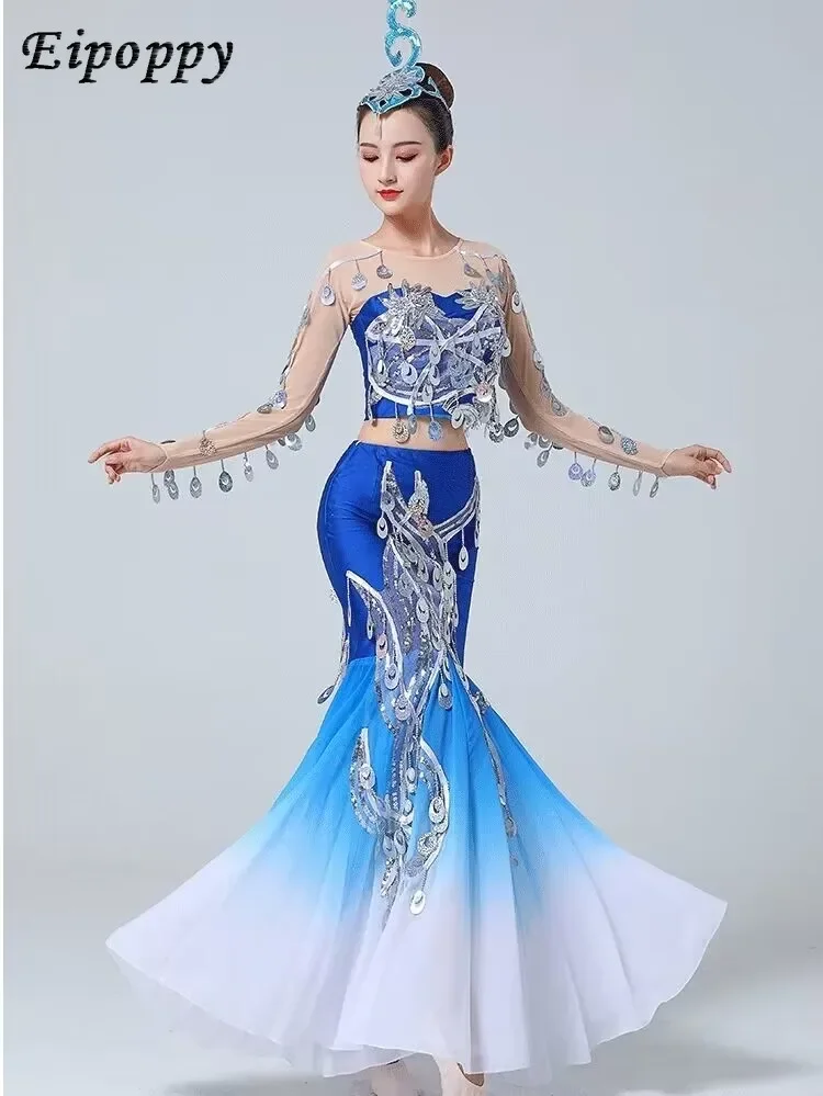 Dai Dance Kostuum Performance Kostuum Volwassen Performance Wear Lovertjes Fishtail Rok