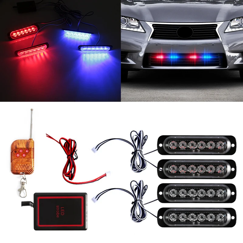 

24 LED Strobe Light Car Emergency Flashing Signal Light Remote Wireless Control Trailer Truck Fireman Police Warning Lamp 12V