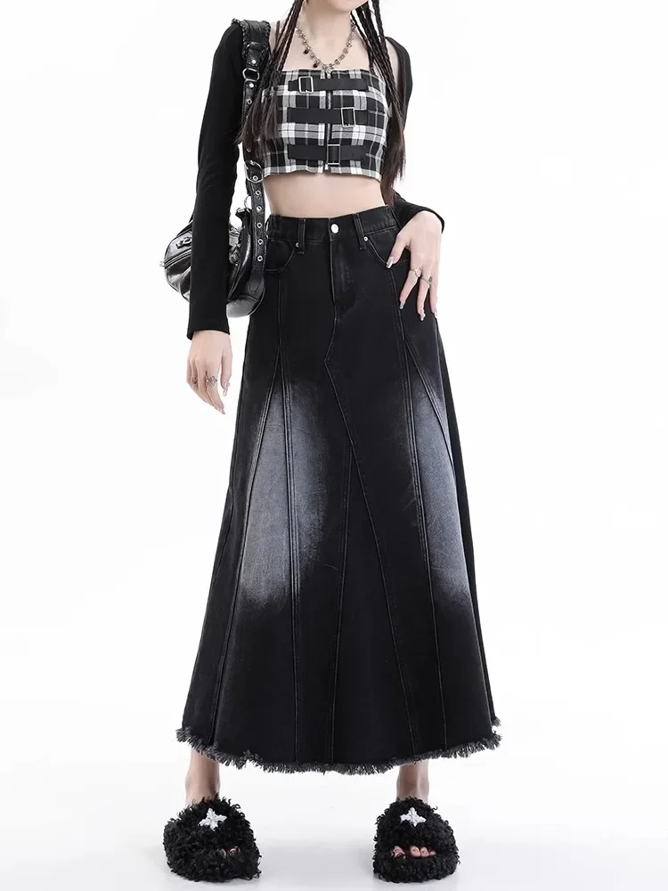 Denim Skirts Women Autumn New High Waist Slim Casual Mid-length Raw Edge Design Temperament OL Streetwear Aesthetic Prevalent