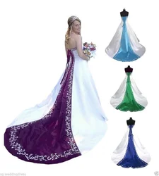 Retro Purple Blue Gothic Wedding Dress Embroidery Satin Plus Size Boho Country Bridal Gowns Bohemian Gatsby Bride Customized