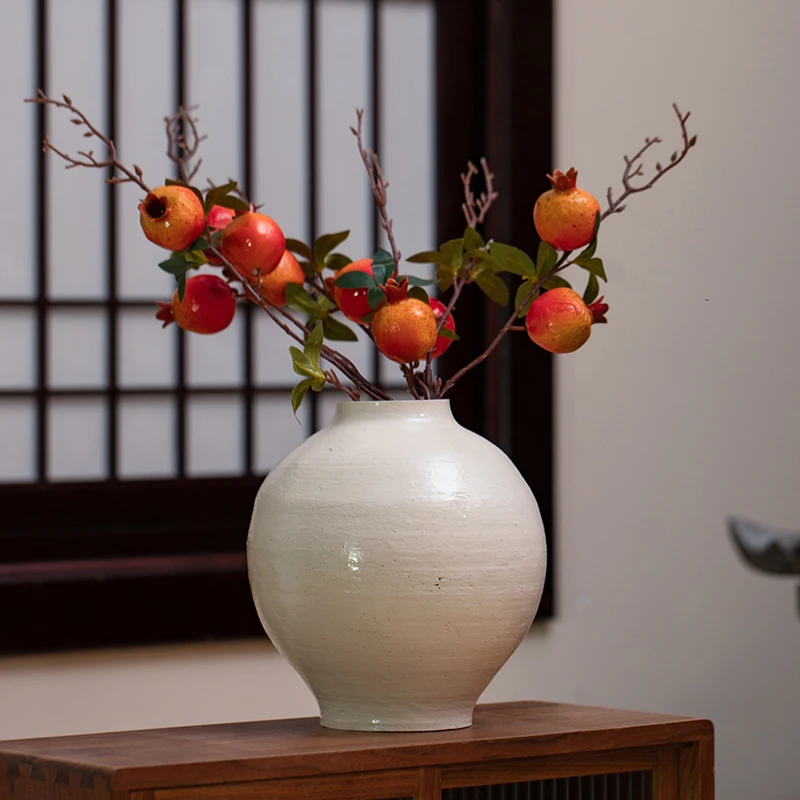 Vintage Wabi Sabi Moon Jar Jingdezhen Handmade Coarse Pottery White Vase Water Flower Vase Ornament Large Vase