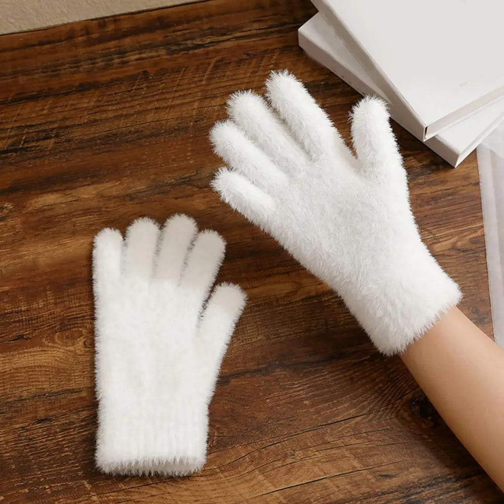 Winter Handschuhe Nerz Samt Fünf Finger Handschuhe Plüsch Warme Kalt-proof Handschuhe Frauen Im Freien Radfahren Einfarbig Fäustlinge
