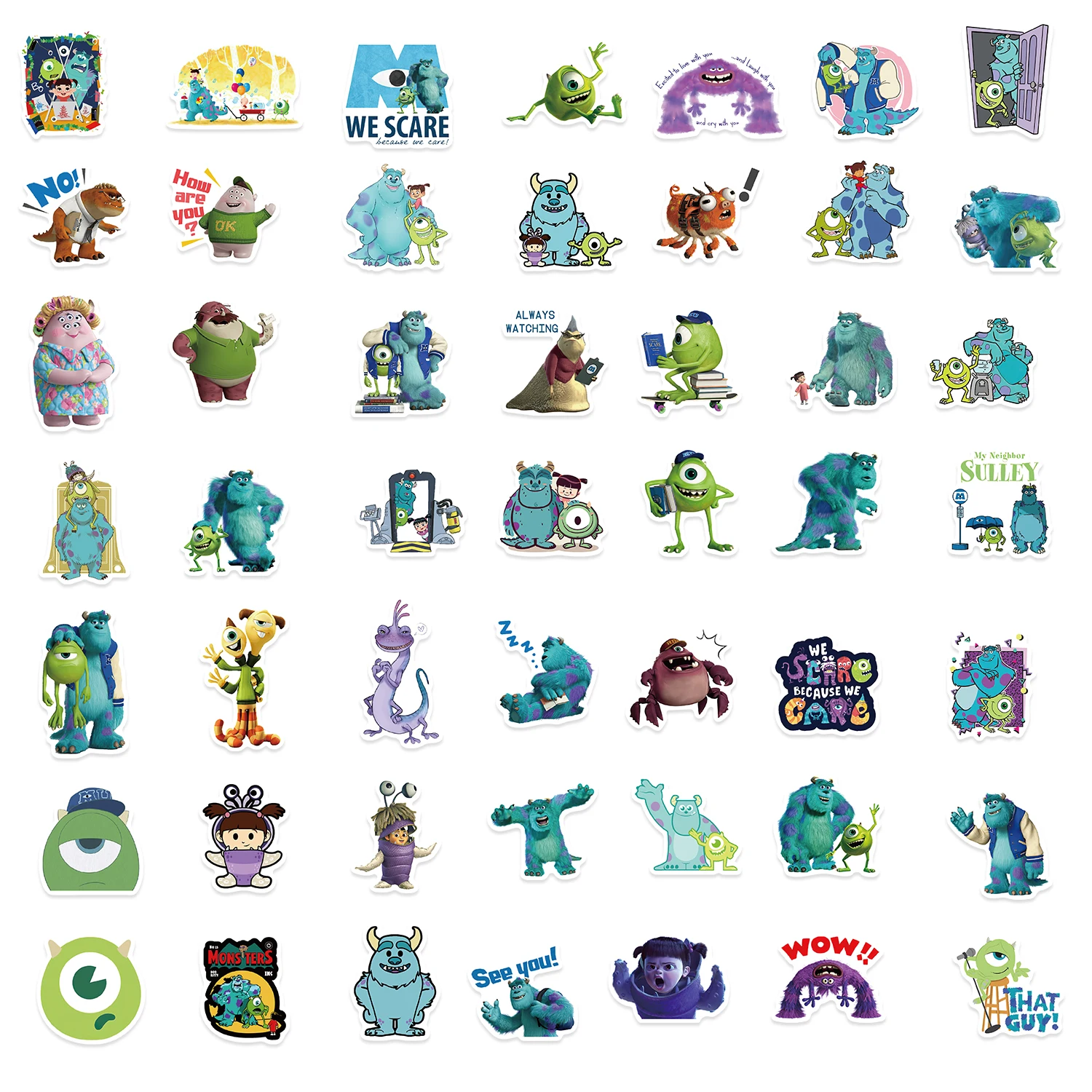 50PCS Disney Monster Inc Stickers Waterproof DIY Notebook Phone Skateboard Laptop Helmet Car Sticker Gifts Cartoon Decals Toys