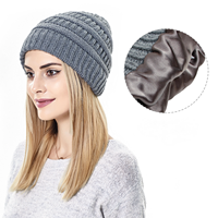 2022 Fashion New 9 Colors Womens Winter Warm Knitted Hat Satin Silk Lined Cable Knit Beanie Chunky Slouchy Skull Cap