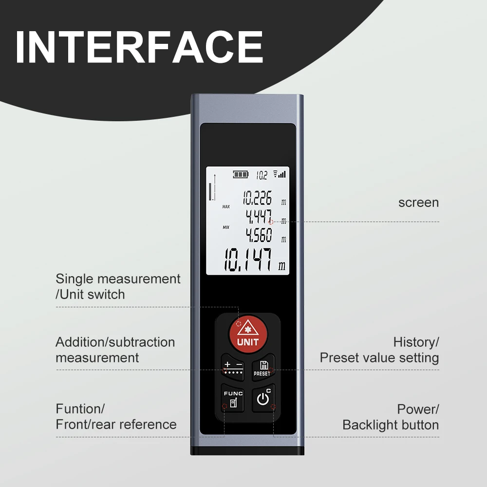 Nohawk Mini Laser Measuring Tool Range Compact Laser Distance Meter with TYPE-C Rechargeable Aluminum Alloy Shell Multiple Modes