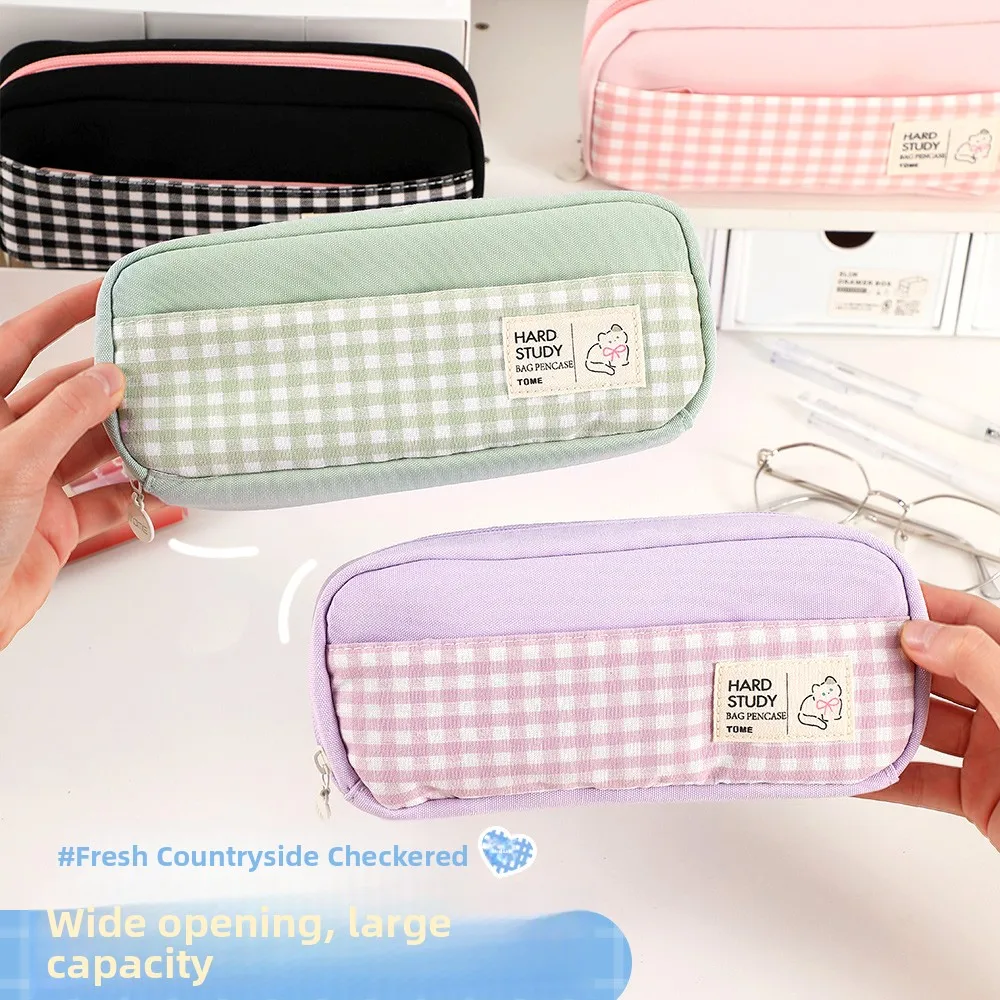 Double Layer Large Capacity Color Block Pen Case Oxford Cloth Material Junior High School Students Use 2026 New Model