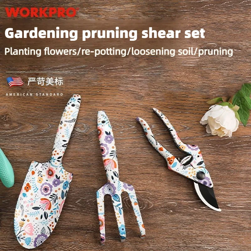 Workpro 4Pcs Garden Tools Set Small Shovel Rake Spade Bonsai Tools Flower Potted Plant Succulent Transplanting Gardening Hand