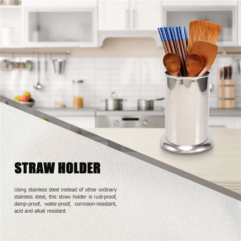 

2X Stainless Steel Straw Holder, Counter-Top Straw Dispenser, Cutlery Organizer, Spoons Forks Chopsticks Storage-B51B