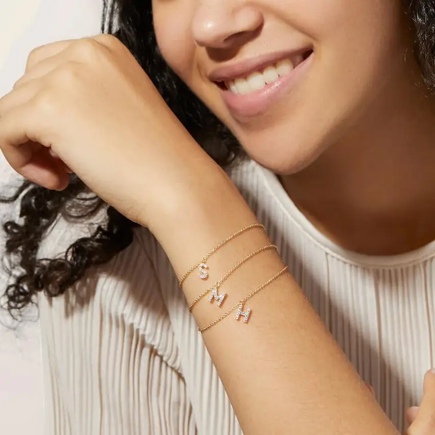 ZAKOL Minimalist A-Z Initial Letter Zirconia Bracelet For Women Dainty Stackable Alphabet Charm Chain Personalized Jewelry Gift