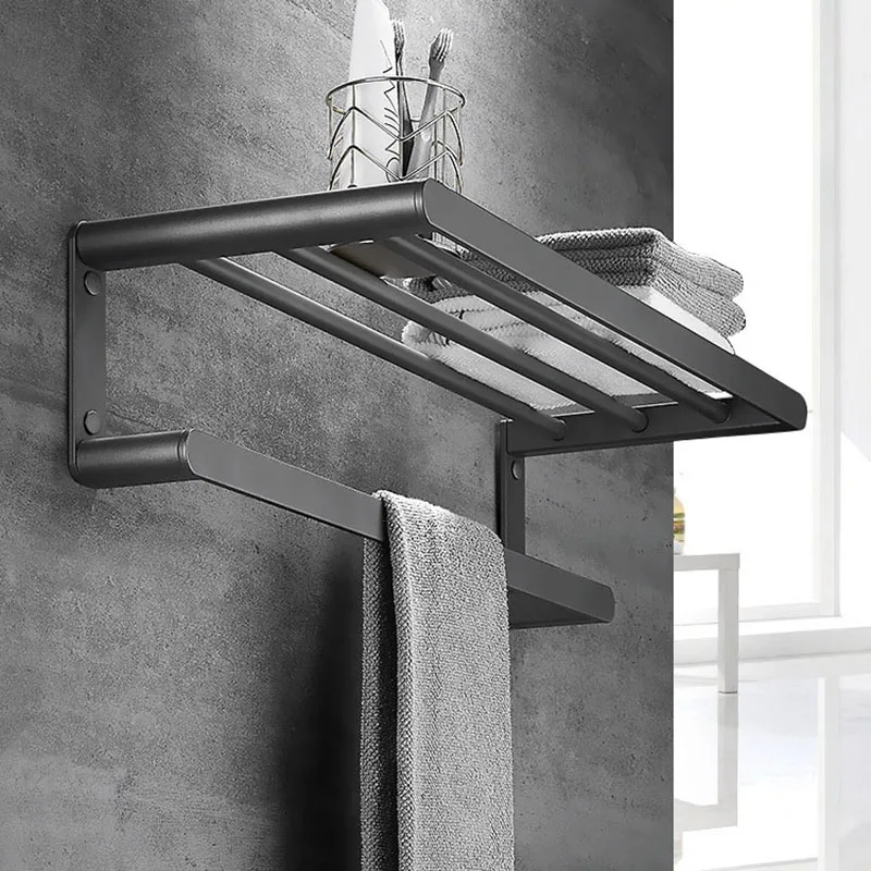 Gun Gray Aluminum Bathroom Towel Holder Wall-mounted Bathroom Set Towel Bar Paper Towel Holder Toilet Brush Holder Bath Hardware