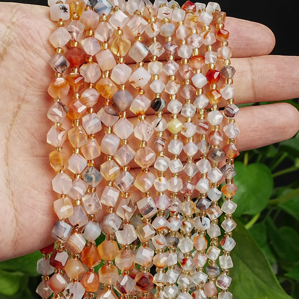 Natural Gem Beads Stones Faceted 6/8MM Multicolour Cream Agate Gemstone Beads For Jewelery Making Accessories DIY 15''
