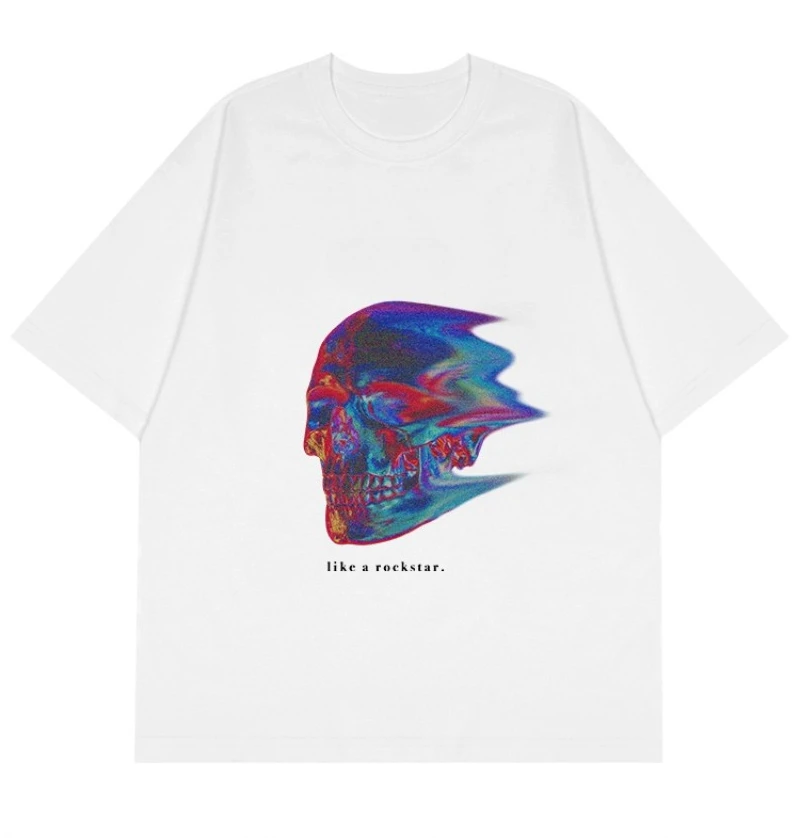 2025 صيف جديد التصوير الحراري العظام تي شيرت مطبوع القطن فضفاض وعصري قصيرة الأكمام الشارع الشهير للرجال والنساء