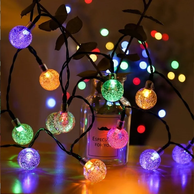 1pc Solar Crystal Ball Fairy String Light 20/30/50/60Led Outdoor Waterproof  Decoration Camping Fairy Garland Wedding Party Deco