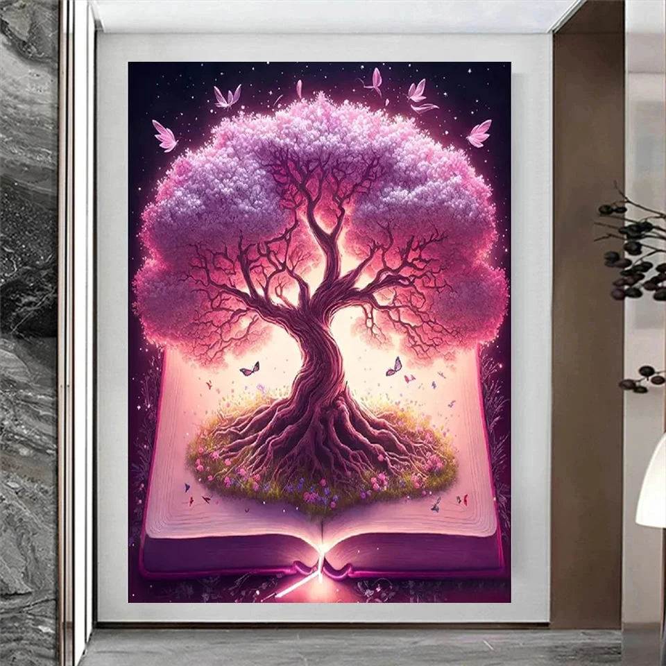 Magic Fantasy Book Diamond Mosaic 5D Tree Of Life Diy Diamond Painting Gold Tree Landscape Embroidery Fairy Tale World Wall Art