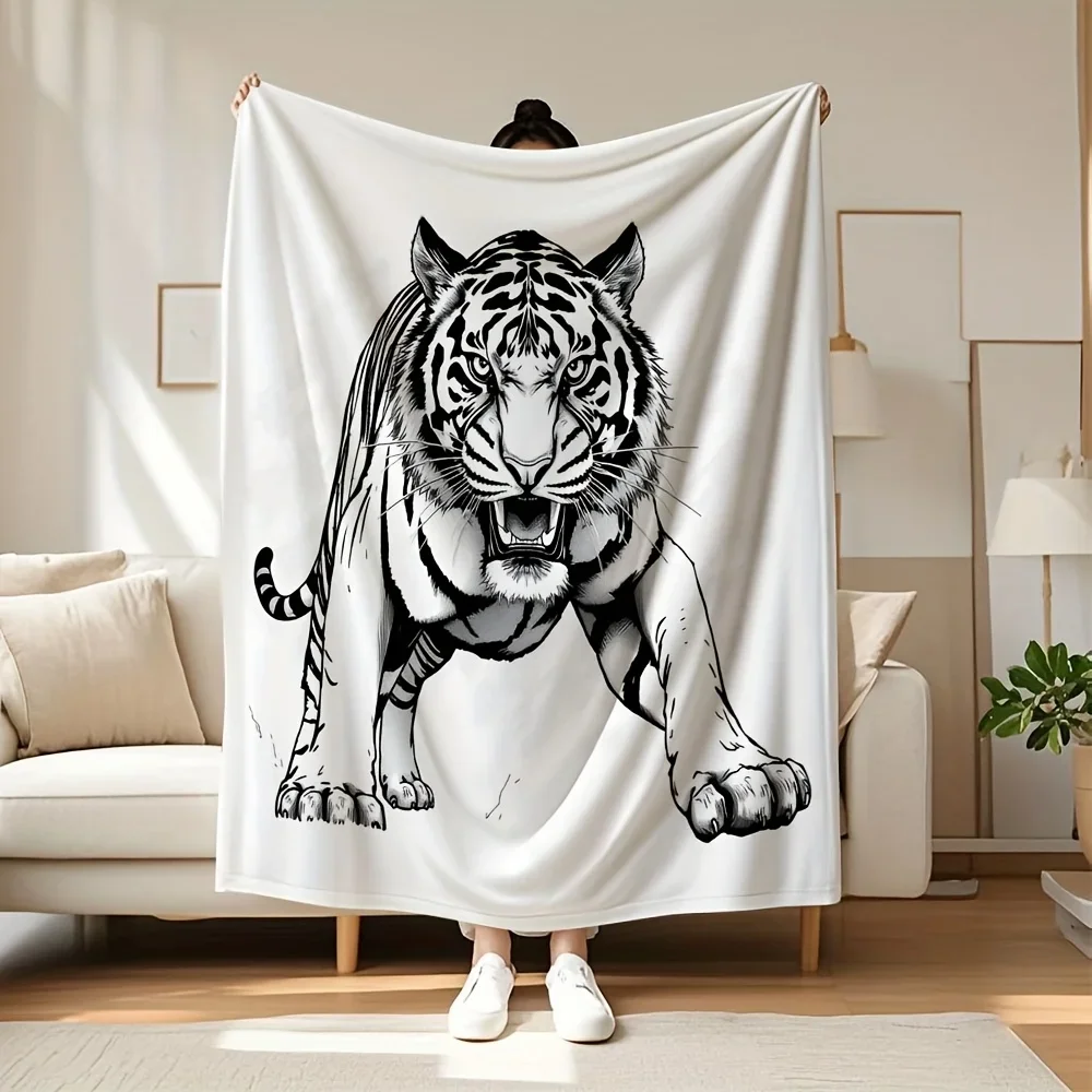 

pc Roaring Bengal Tiger Blanket Soft Flannel QuickDry Durable Vibrant Black White Design Perfect for Bed Sofa Camping