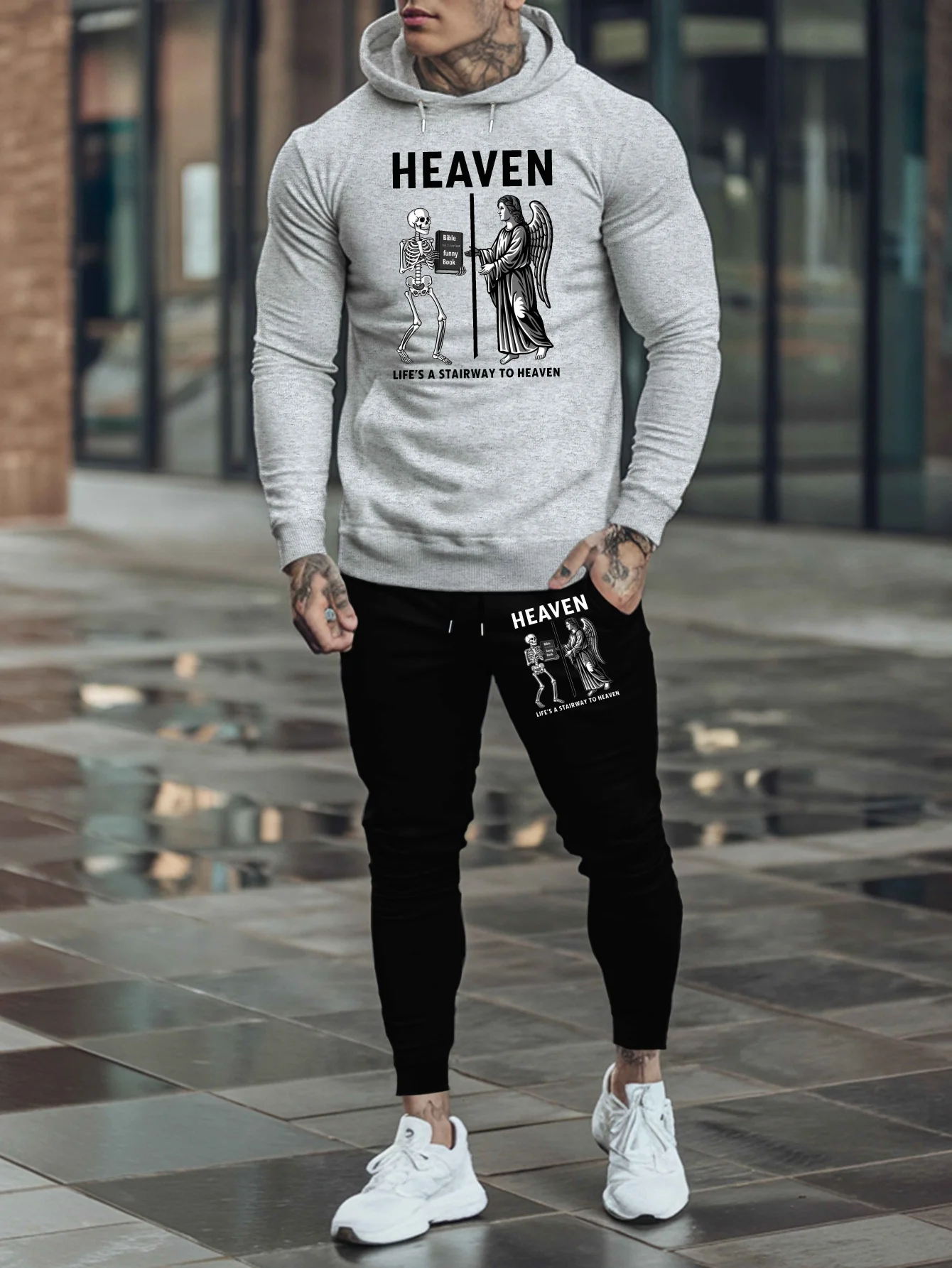 

Модный узор, мужская толстовка с капюшоном и комплект брюк, флисовый осенне-зимний комплект из двух предметов, верхний низ, ветрозащитный теплый хлопковый костюм