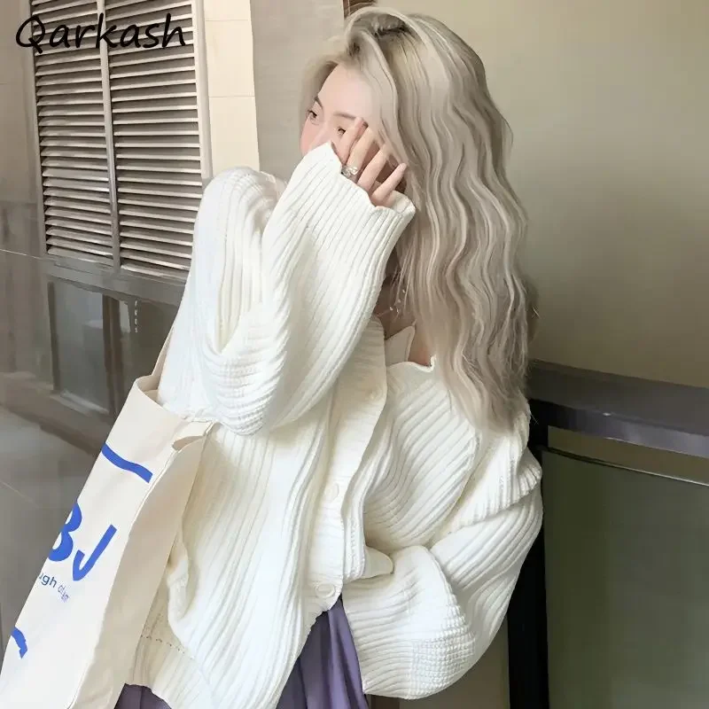 

Baggy O-neck Loose Cardigans Women Solid Sweet Lazy Winter All-match Cozy Chic Ulzzang New Arrival Sweaters Young Simple Popular