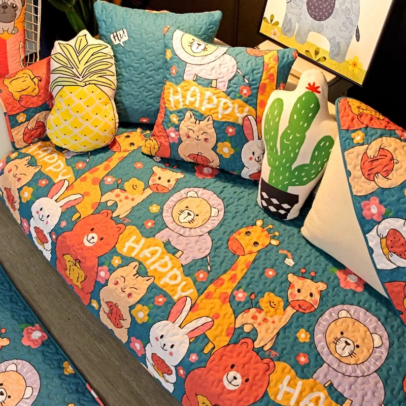 

Хлопковая ткань с милым мультяшным узором, подушка для дивана, универсальная нескользящая подушка для гостиной, ABDL, спинка дивана, подлокотник, ткань