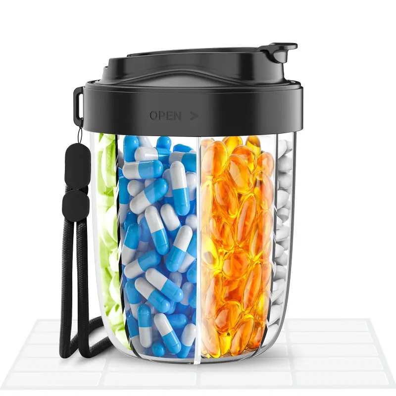 Large Pill Cup Bottle Organizer Supplement Organizer for Holding 6 Various Vitamins Travel Pill Case Box Straw Container