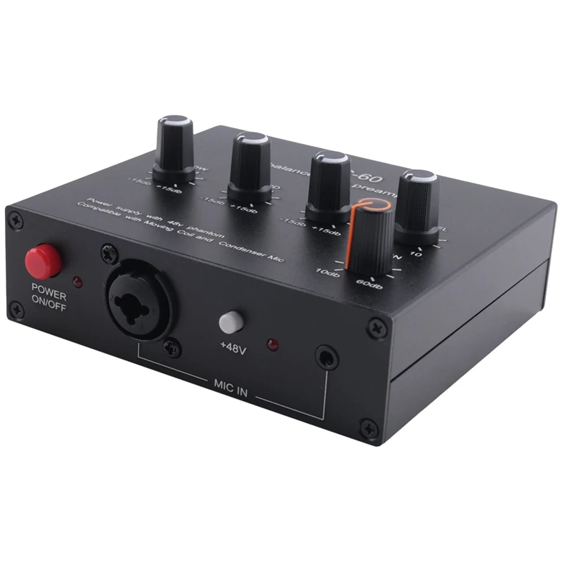 MIC-60 3-Band Equalizer Balanced Mic Preamp Microphone Preamplifier With DC Cable And 6.5Mm Cable Easy To Use