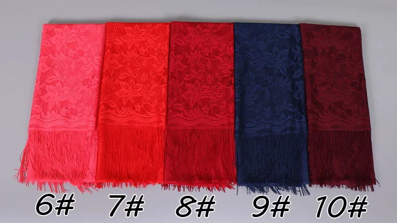 Muslimische Frauen Spitze Schal Schal Elegante Abendkleider Schals Hohl Quaste Schals Wraps Schal Femmal Mesh Garn Hochzeit Schal – Detail 4