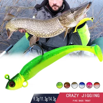 yolo isca artificial 9.3g11.3g14.3g isca de pesca gabarito cabeça gancho multicolorido macio t cauda isca para baixo pique acessórios de pesca