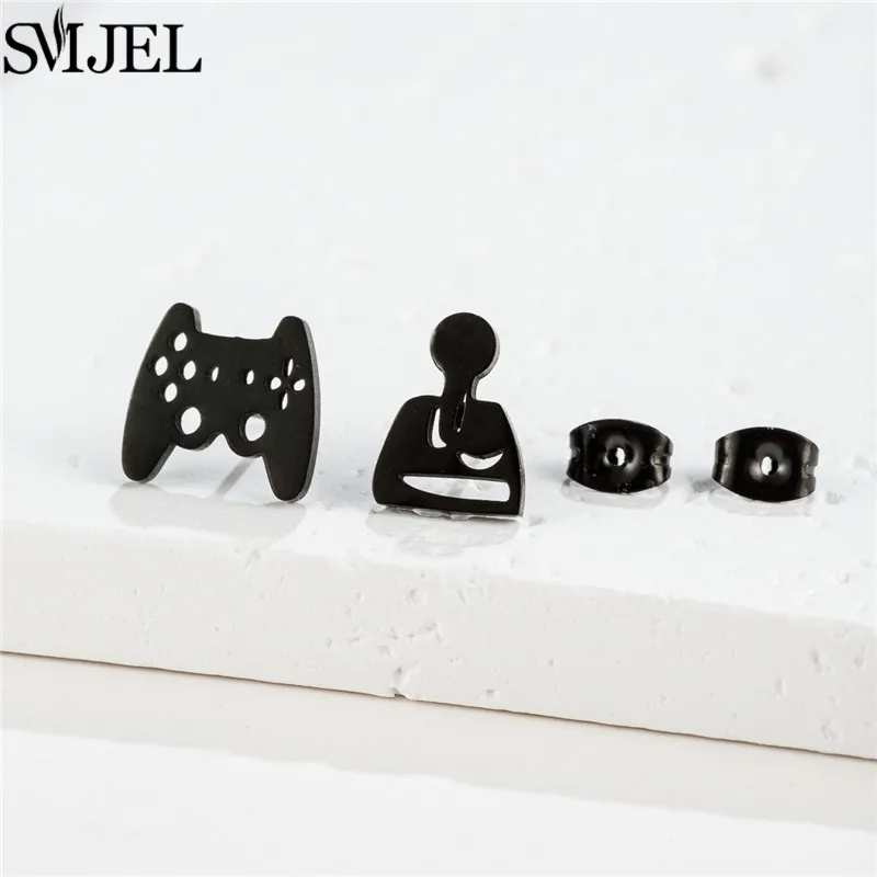 Black Punk Stainless Steel Game Controller Stud Earrings for Men Women Fashion Gamepad Earings Boys Ear Jewelry Xmas Gift