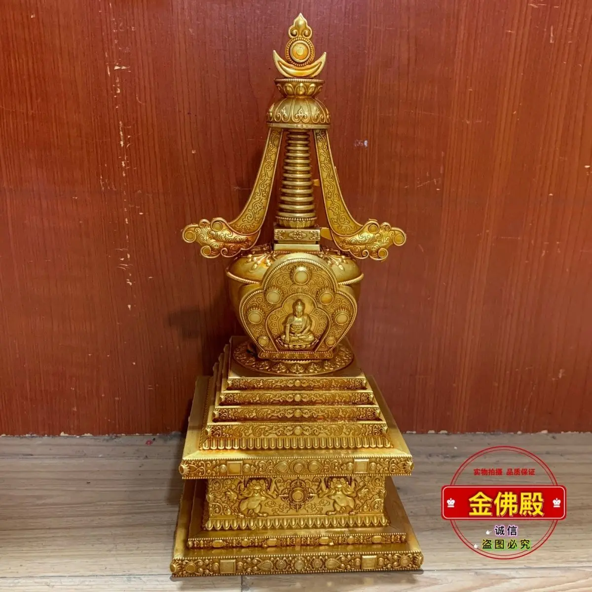 Seiko Bodhi Pagoda pure brass full gilt Tathagata eight pagodas one foot boutique Tibetan Buddhist utensils square pagoda new co