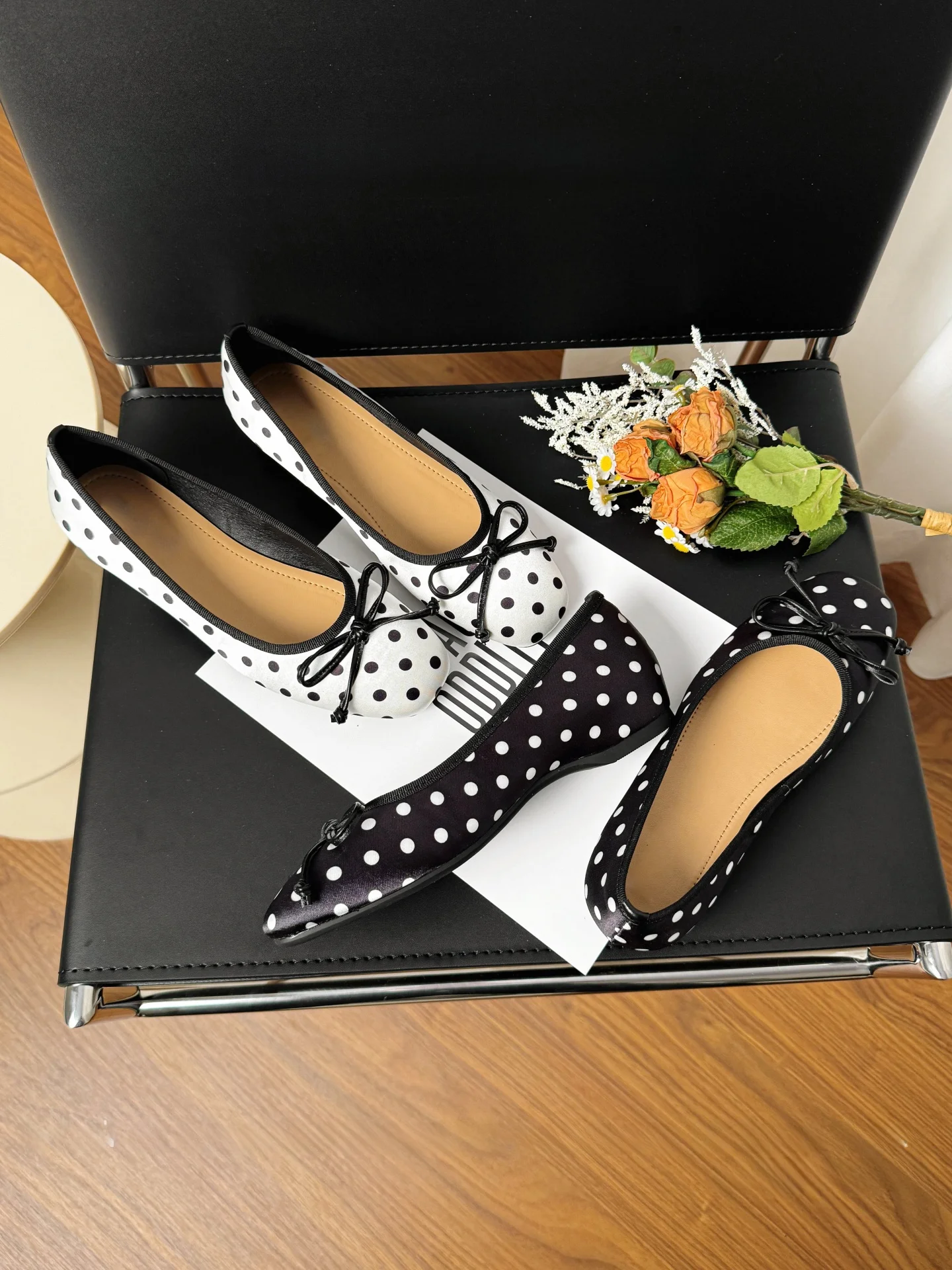 fashionable-ballet-flats-women's-spring-2026-polka-dot-small-size-knot-flat-bottom-versatile-ballet-dance-shoes