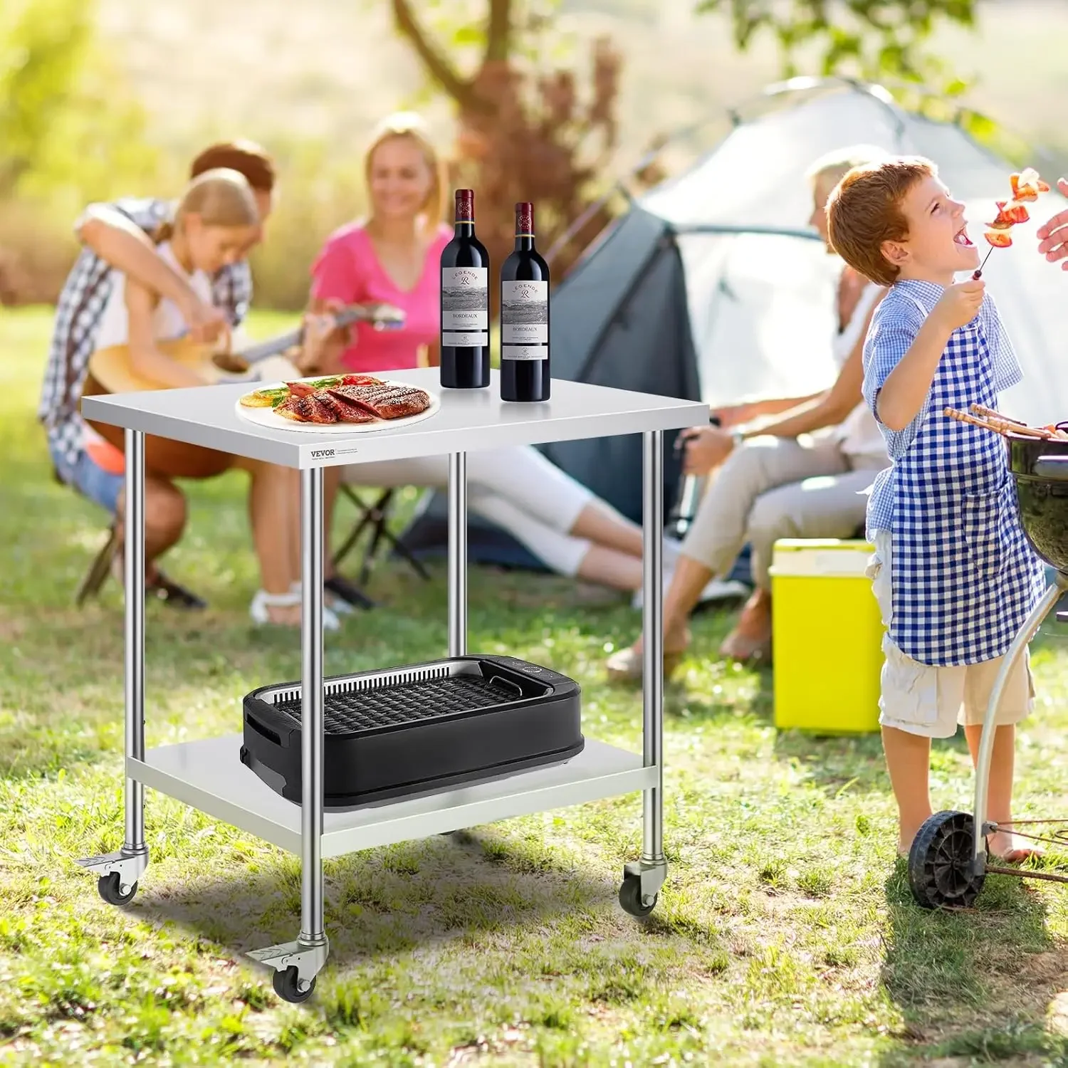 Stainless Steel Work Table 30 x 36 x 38 Inch, with 4 Wheels, 3 Adjustable Height Levels