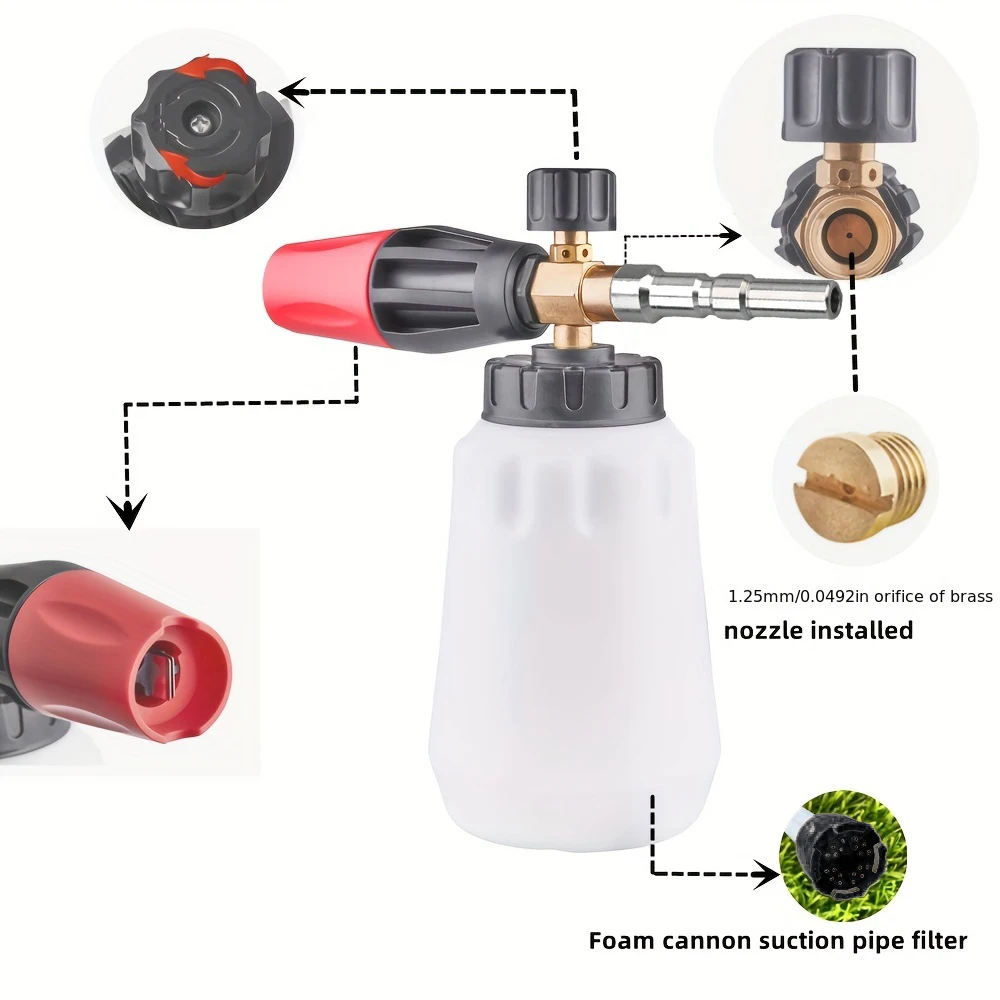 1pc Snow Foam Cannon Lance With 1L Bottle Pressure Washer Car Wash Clear Snow Cannon Big Mouth, 1/4 Quick Connect For Nilfisk image 4