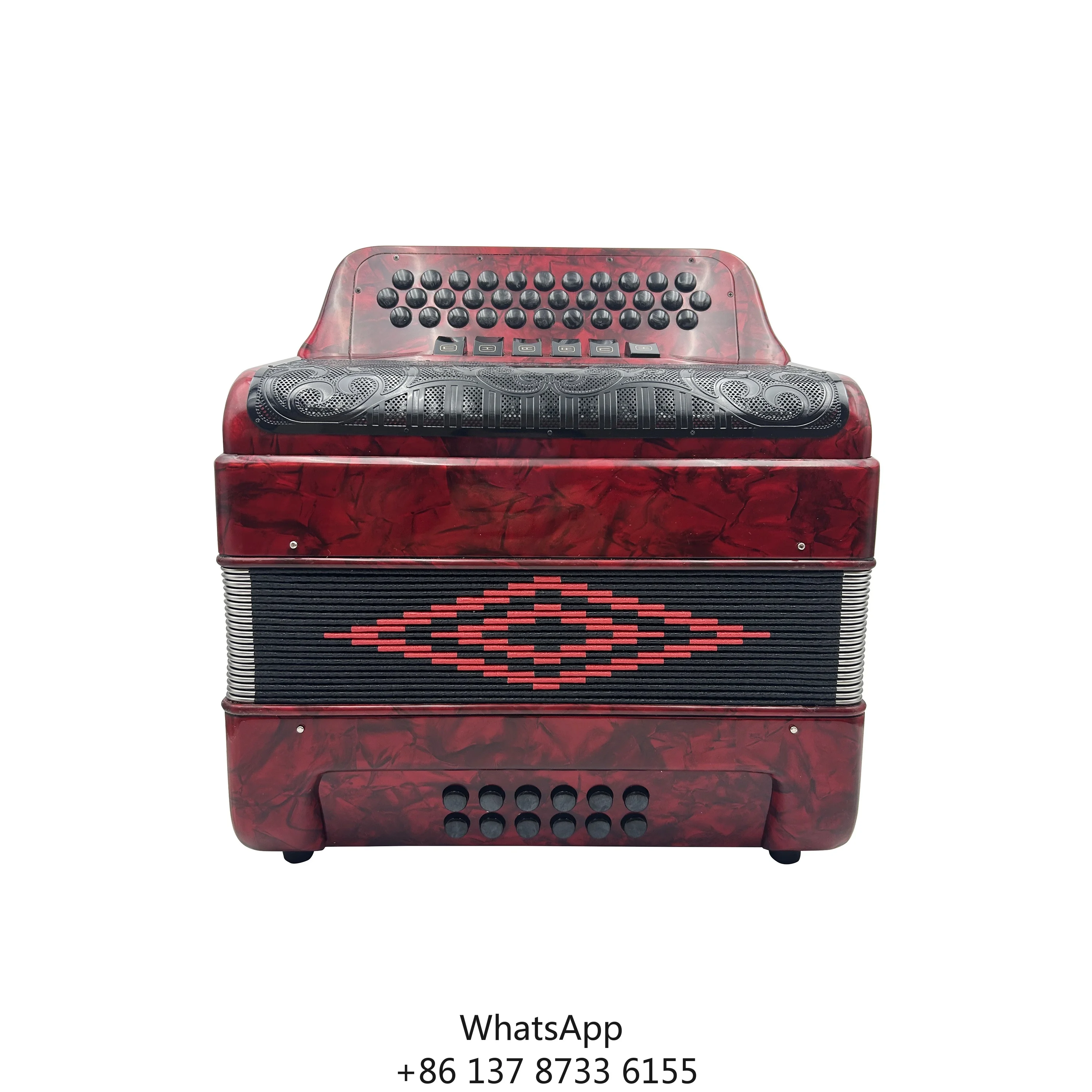 

Professional JB3412E Accordion Instrument 34-Button 12-Bass 6-Register Red Celluloid Black Grill With Black Buttons