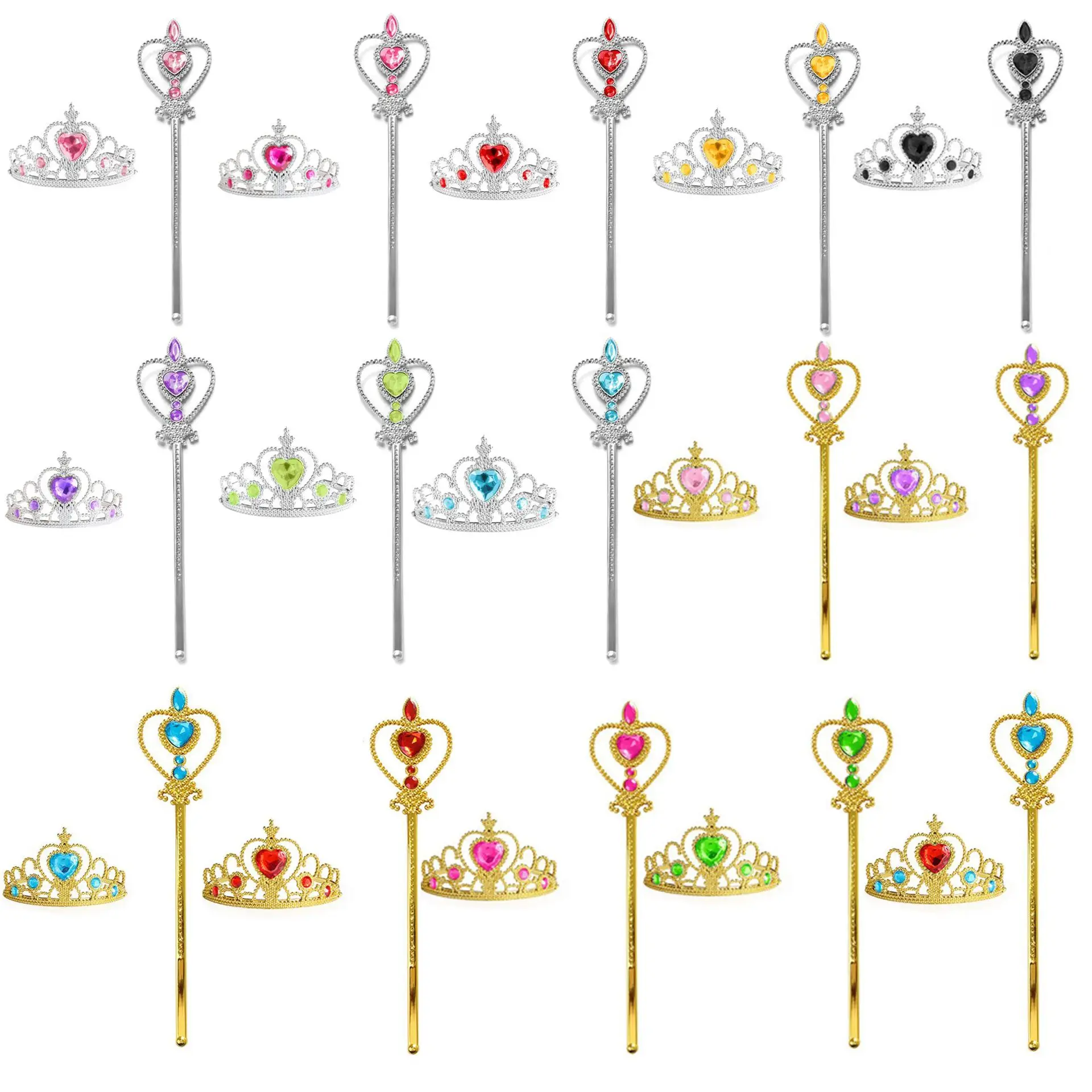 

Girls Halloween Princess Magic Wand Love Fairy Wand 2pcs Frozen Crown Set Princess Ornaments Children PinkHeart Diamond Crown