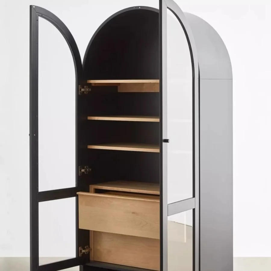 American light luxury solid wood bookcase floor-to-ceiling bookshelf living room modern glass door display cabinet wall locker - view 4