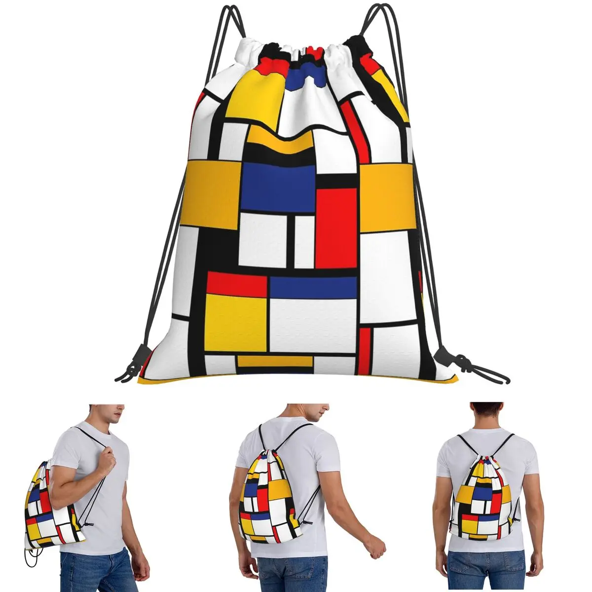 

Funny Piet Mondrian Minimalist De Stijl Modern Art Backpacks Portable Drawstring Bags Shoes Bag Book Bags for Man Woman School
