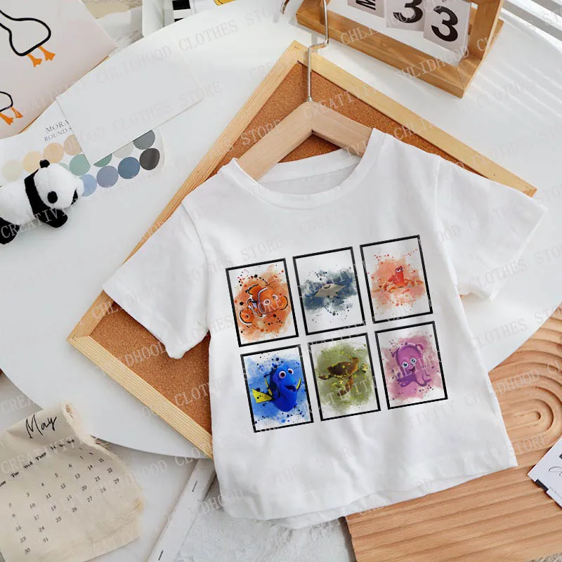 Finding Nemo T-shirts Children Disney for Girl Boy Clothes Tee Shirt Kawaii Cartoons Clownfish Kid Casual Short Sleeve Tops