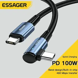 Essager 100W USB Type C To USB C Cable 90 Degree Angle For iPad MacBook Pro Xiaomi Samsung Huawei Fast Charging Type C Date Wir